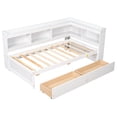 thumbnail image 7 of Twin Bed with L-Shaped Bookcase and Two Drawers,Solid Wood Platform Bed Frame with Bookcases Headboard and Wood Slats Support,Twin Size Daybed Frame for Bedroom Living Room,No Box Spring Needed,White, 7 of 7