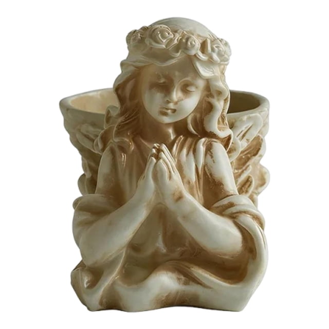 Maceta con forma de ángel, estatua blanca, figura decorativa, organizador de plantas para escritorio, mesa, centro de mesa, oficina o cocina.