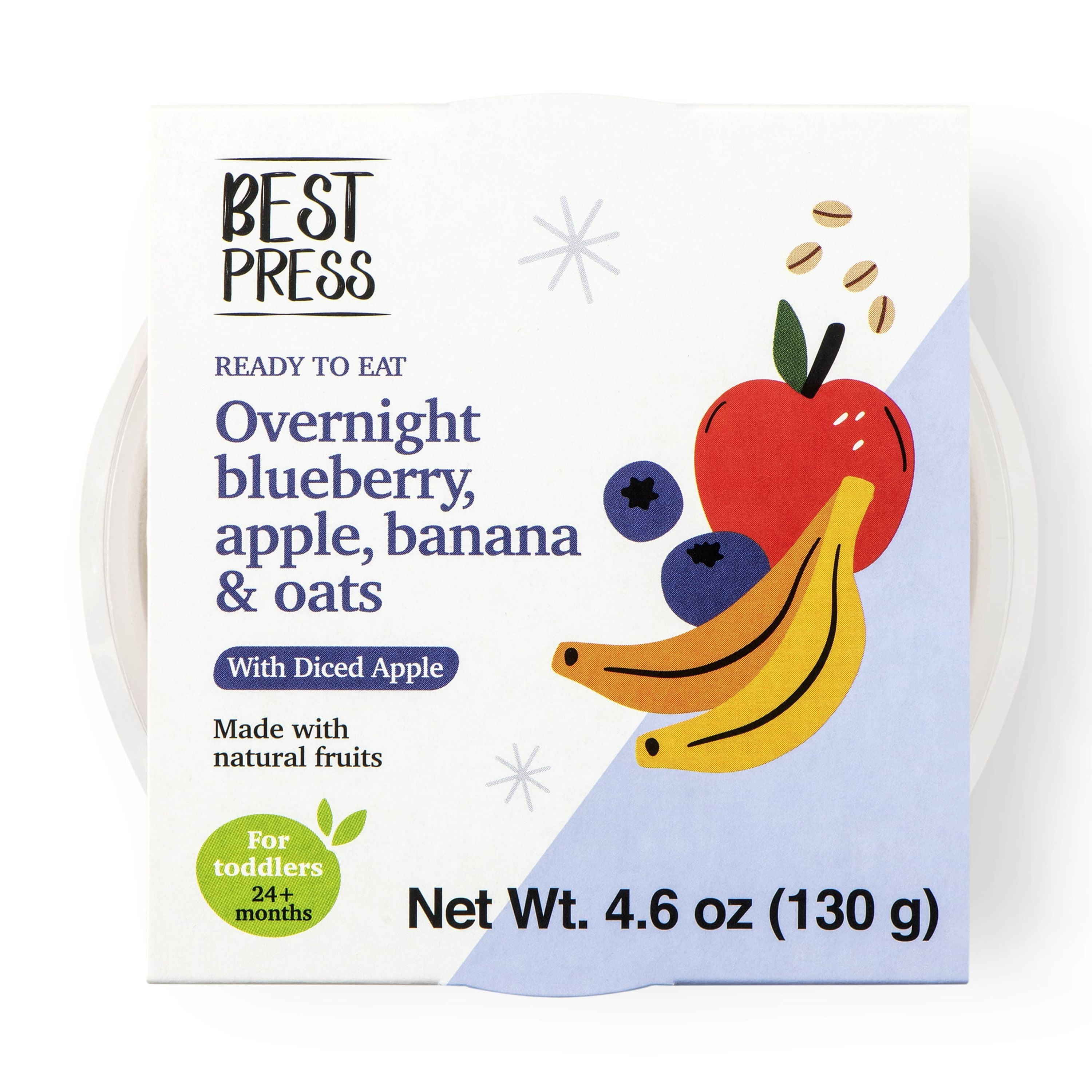 Best Press Toddler Food, Delicious Blueberry Overnight Oats, with Texture and Advanced Flavor Profile, 4.6oz or 130g, Clean Ingredient Profile, No Artificial Ingredients