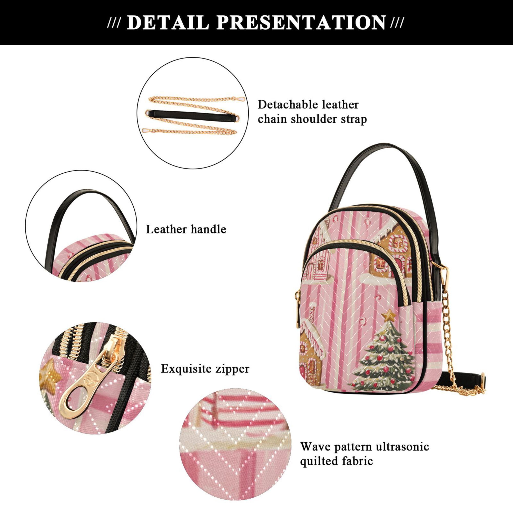FORMRS Crossbody Bag for Women Quilted Travel Shoulder Cell Phone Purse with Chain Strap Handbag, Gingerbread Houses