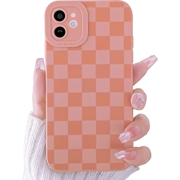 REQO Compatible for iPhone 12 Case Cute Checkerboard Lattice Plaid with Color Design for Girls Women Soft TPU Shockproof Protective Girly for iPhone 12 Case