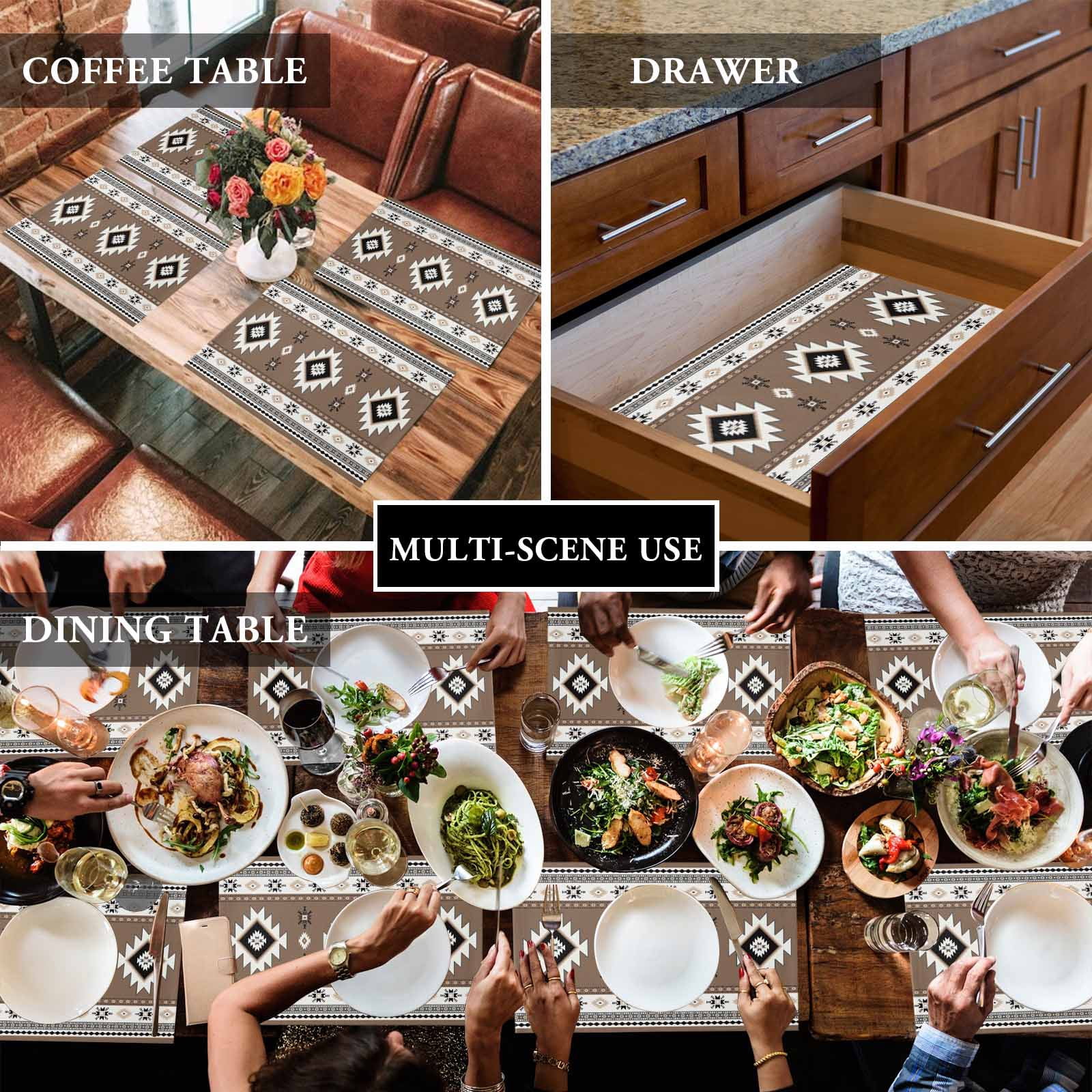 Placemats Set of 4, Brown Boho Placemats Set of 4, Southwest Tribal Aztec Geometric Tablemats Washable Placemat Table Decoration for Kitchen Table Dinner Party Home Decor Indoor Outdoor 13x19 Inch