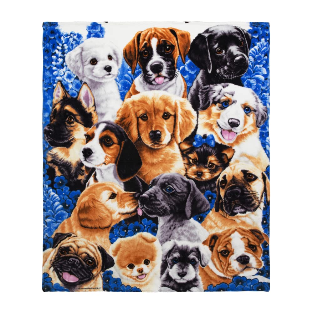 Dawhud Direct Puppy Collage Super Soft Warm and Cozy Plush Fleece Throw Blanket by Jenny Newland