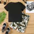 thumbnail image 5 of PatPat Boys Clothes Set 2pcs Kids Outfits Camouflage Bag Print Short Sleeve Tee and Shorts Set, Black, 4-5 Years, 5 of 8