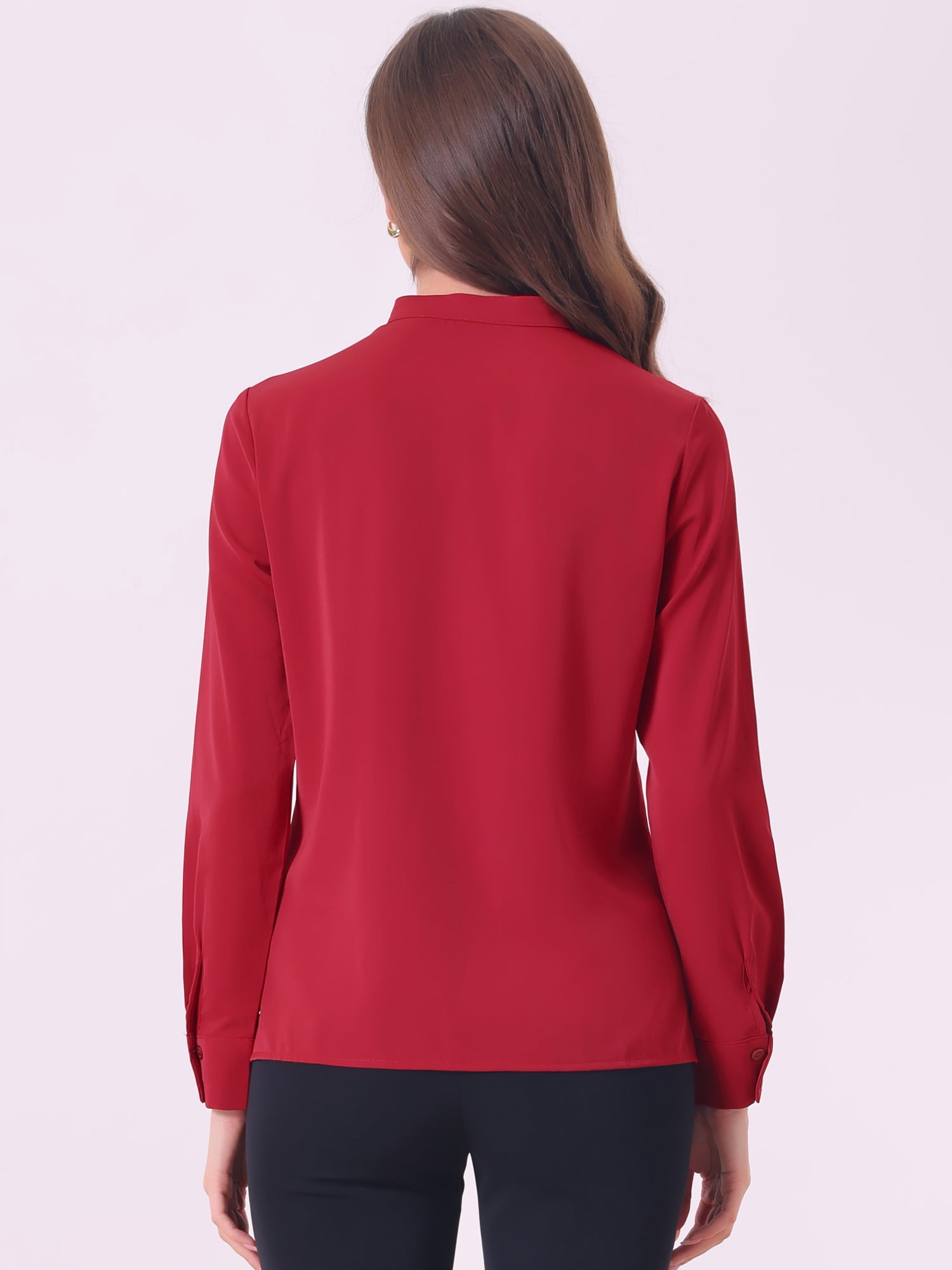 DARING DIVA Women's Pleated Mock Neck Pearl Decor Work Blouses XS Burgundy