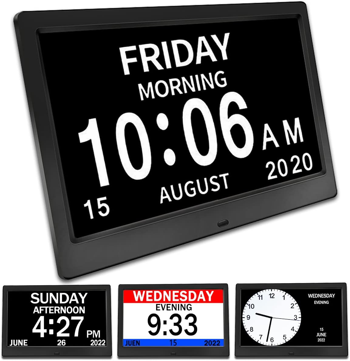 Clock with Day and Date for Elderly3 Colors Display Digital Calendar