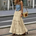 thumbnail image 2 of Miluxas Women's Western Floral Lace Crochet Knit Maxi Boho Skirt A-Line Eyelet Hippie Flowy Long Skirt Beige Free Size, 2 of 6