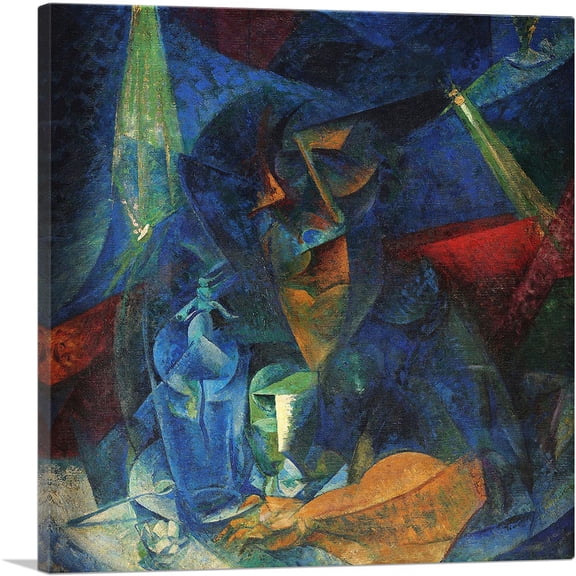 ARTCANVAS Donna Al Caffe Woman Sitting 1914 Canvas Art Print by Umberto Boccioni - Size: 12" x 12" (0.75" Deep)