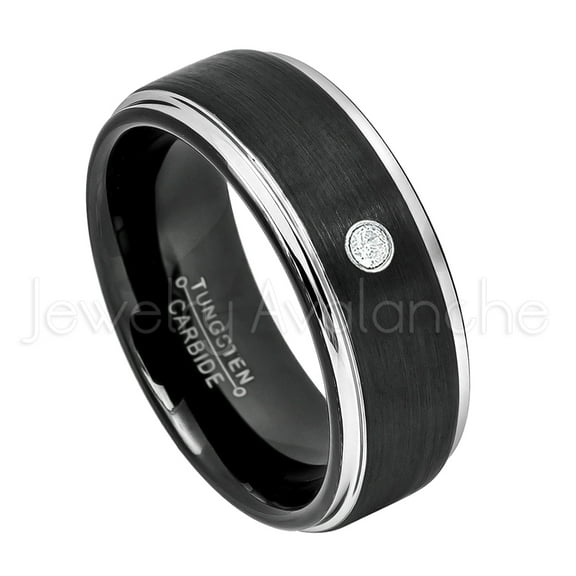 2-Tone Black Tungsten Wedding Band - 0.07ct Solitaire Diamond Ring - Personalized Tungsten Wedding Ring - Custom Made April Birthstone Ring TN670BS