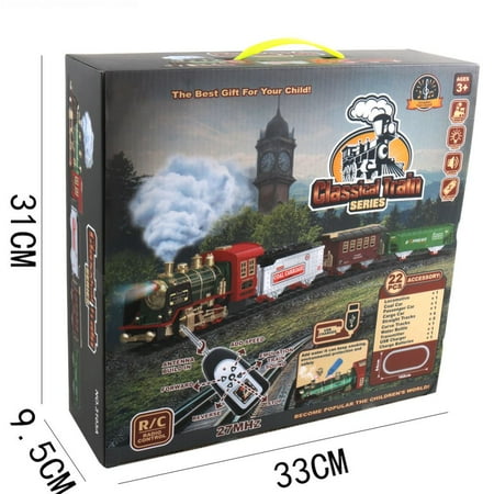 Train Set Toy, RC Train Set w/ Smoke, Lights, Sounds Railway , Birthday Gift Christmas Toy for Kids Boys