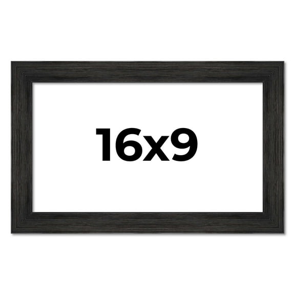 16x9 Frame Black Rustic Barnwood Solid Wood Picture Frame | 1.5 Inch Moulding Width | Includes UV