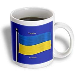 3dRose The flag of the Ukraine on a blue background with Ukraine in English and Ukrainian, Ceramic Mug, 15-ounce