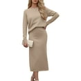 thumbnail image 4 of Women's Two Piece Matching Sweater Sets Knit Long Sleeve Pullover Tops Bodycon Mid Long Skirts Fall Outfits, 4 of 4
