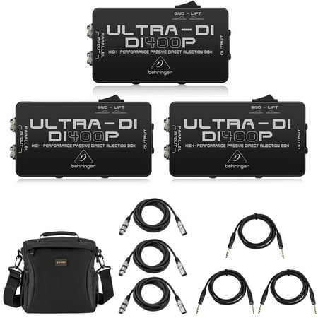 Behringer ULTRA-DI DI400P High-Performance Passive Direct Injection Box, 3-Pack, Bundle with 3x Platinum Pro 6' TRS Interconnect Cable, 3x 10' Microphone Cable