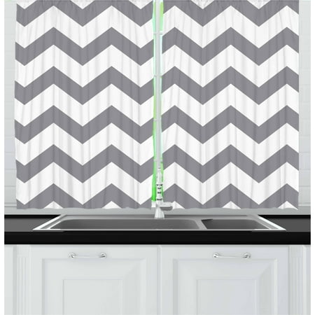 Grey And White Cheveron Curtains Grey Curtains 2 Panels Set, Grey and White Chevron Pattern Classic Geometrical Horizontal Zig Zag Stripes Retro, Window Drapes for Living Room Bedroom, 55W X 39L Inches, Grey White, by Ambesonne ()