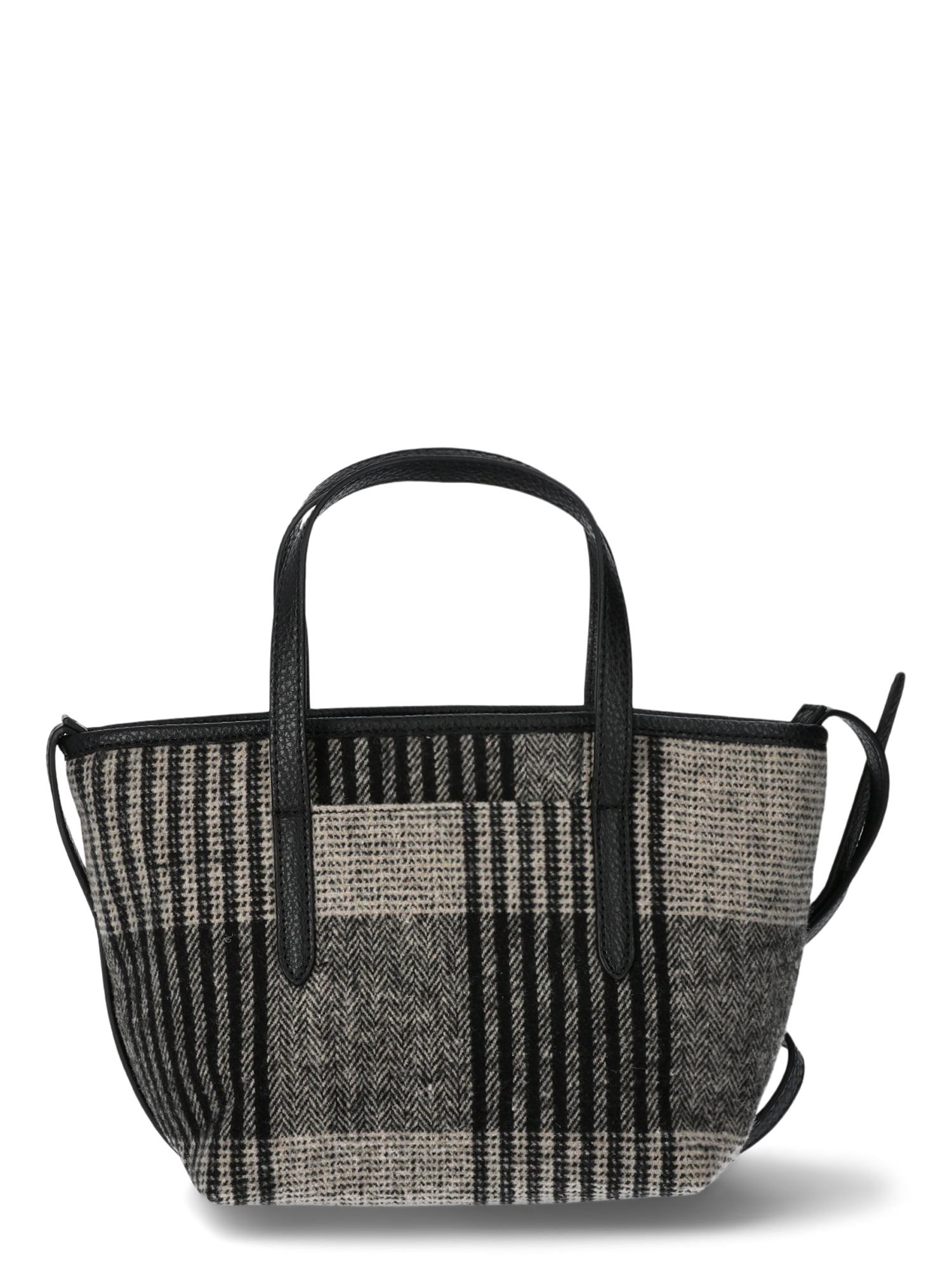 Time and Tru Women's Plaid Mini Tote Crossbody, Black