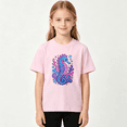 thumbnail image 2 of Cute Colorful Seahorse Girls Graphic Tee, Summer Ocean Beach 100% Cotton Kids Short Sleeve T-Shirt, 2 of 5