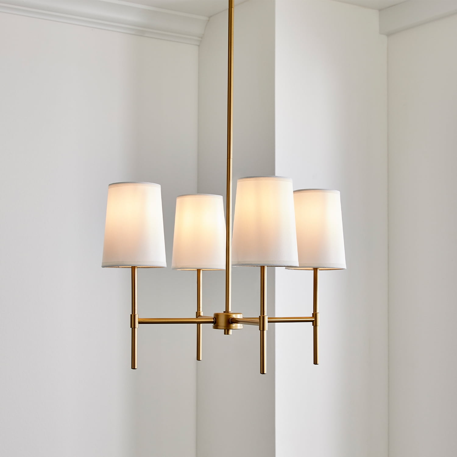 Better Homes & Gardens 4-Light Chandelier Burnished Brass, Fabric Shades with Bulbs
