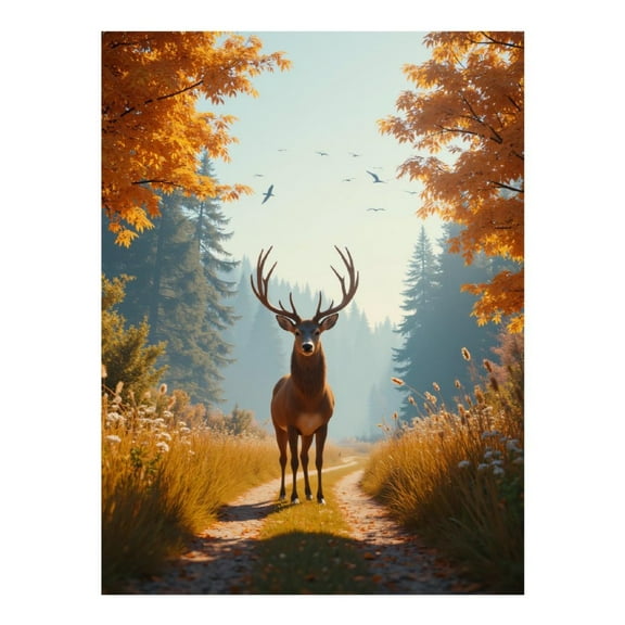 Diamond Art Kits for Adults, Autumn Deer Forest Path Wildlife 5D Diamond Painting Kits for Adults Beginners, DIY Full Drill Diamond Painting, Gem Art and Crafts 12x16