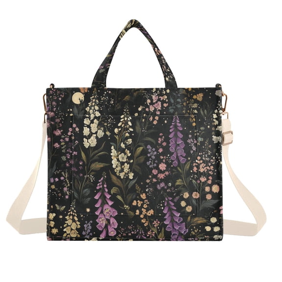 FORMRS Womens Corduroy Tote Bag Crossbody Shoulder Handbag with Pocket, Purple Floral Pattern