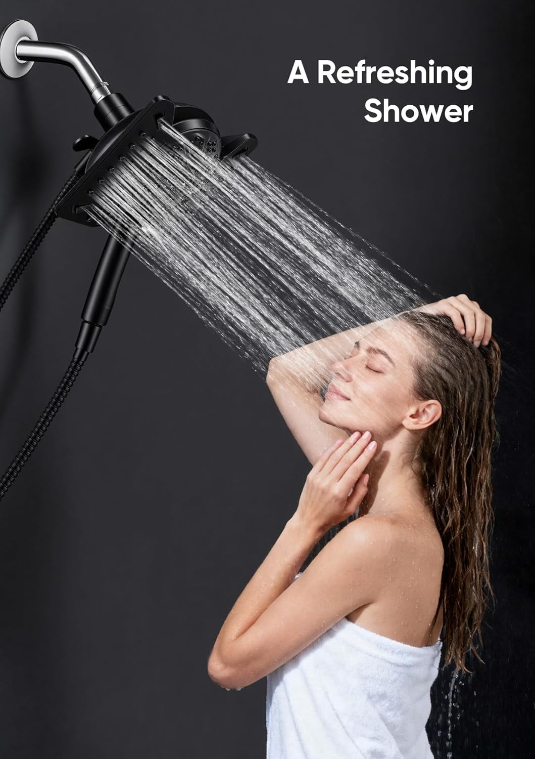 Shower Head with Handheld High Pressure, Rain Shower Head with Fixed Showerhead and 9 Sprays Handheld Shower, Detachable 2-IN-1 Shower head with 59" Rotatable Stainless Steel Hose (Brushed Nickel)