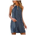thumbnail image 2 of HKEJIAOI Robes Décontractées pour Femmes Robe d'Anniversaire Mode Femmes Été Sexy Décontracté Sans Manches Robe à Col Halter Imprimée Économies Liquidation Bleu, 2 of 5