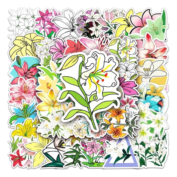 Pegatina con forma de flor de lirio, 50 unidades, vinilo impermeable para decoración