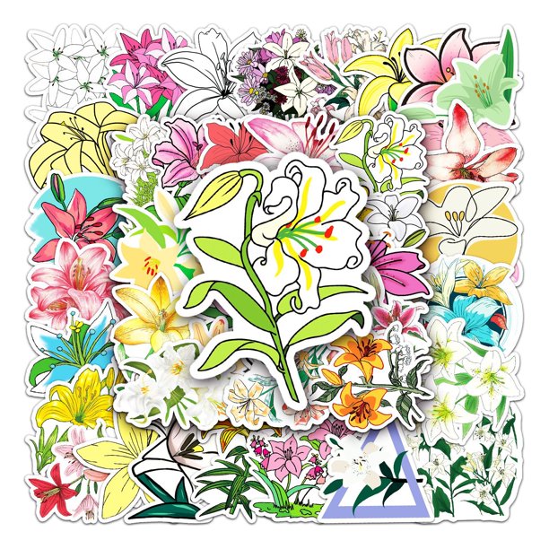 Pegatina con forma de flor de lirio, 50 unidades, vinilo impermeable para decoración