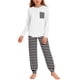 thumbnail image 2 of Conjuntos de blusa y camisa de manga larga con cuello redondo para niños y niñas de 5 a 14 años con estampado y bolsillo. Conjunto de top y pantalón de manga larga., 2 of 9
