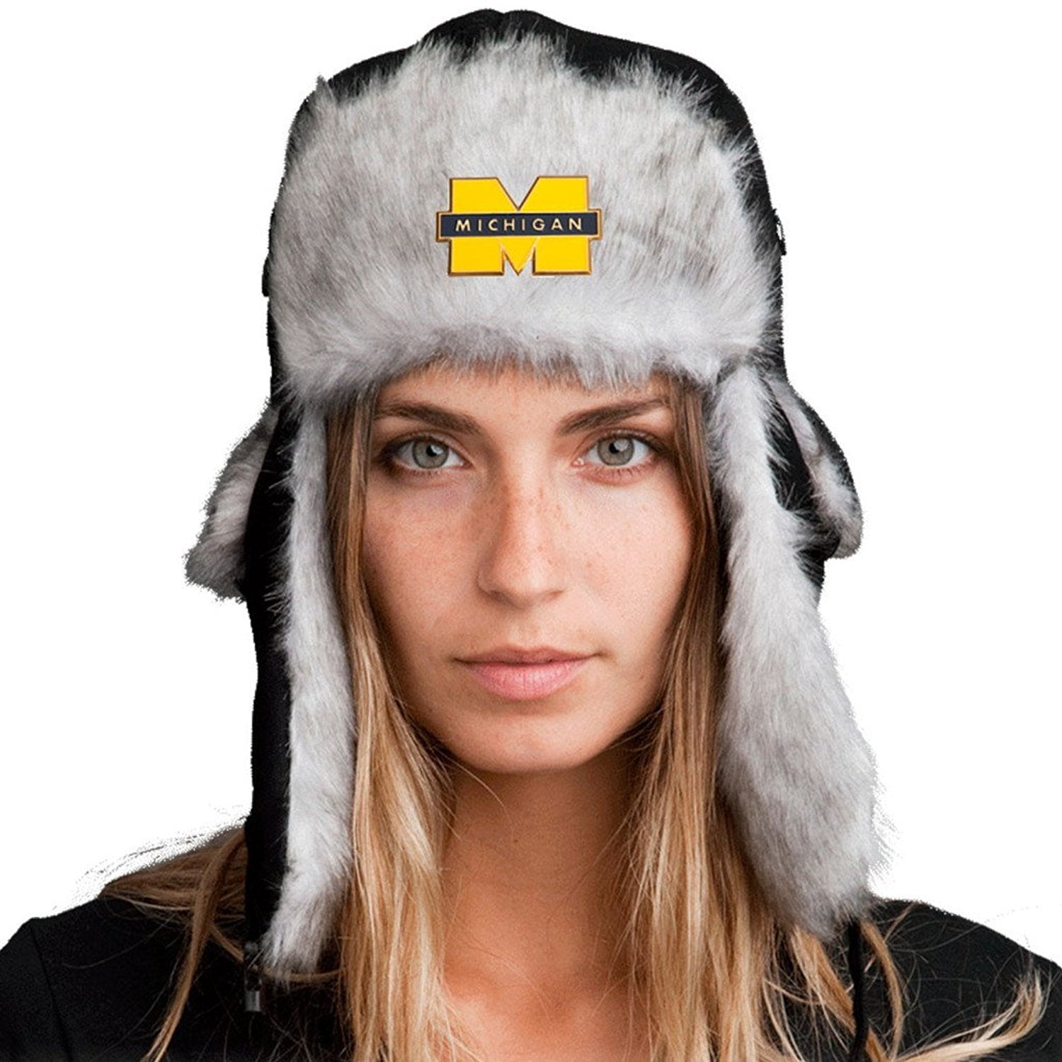 Trapper Hat + Licensed Michigan Wolverines Pin Included XL 62cm Black