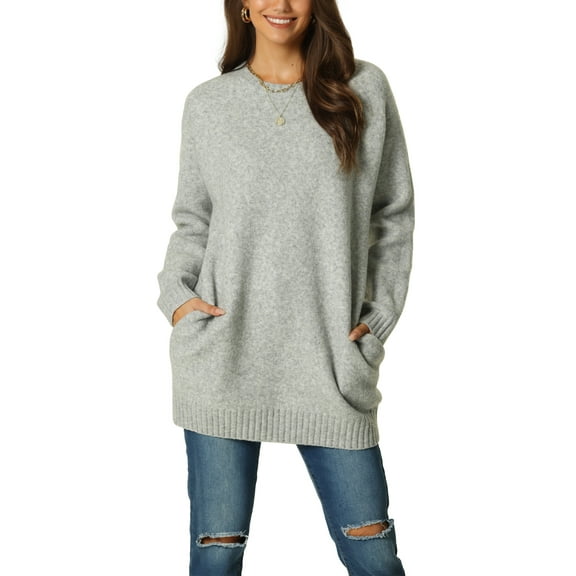 MODA NOVA Juniors' Round Neck Long Sleeve Casual Sweater with Pockets