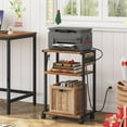 thumbnail image 2 of Industrial Printer Stand with Charging Station, 3-Tier Printer Table, Rolling Printer Cart with Adjustable Shelf and Hook, Rustic Brown and Black, 2 of 6