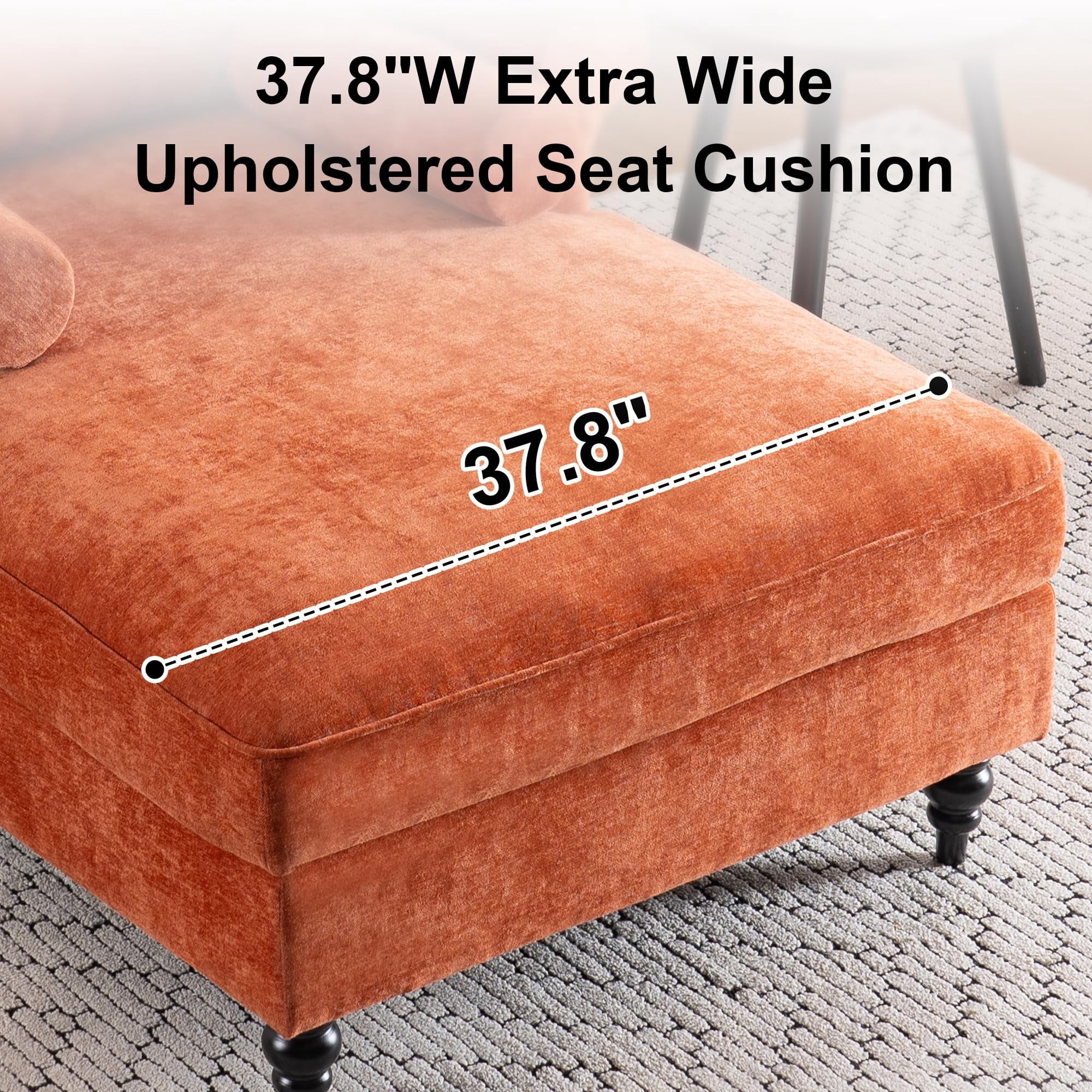 Aukfa Curved Arm Chaise Lounge Indoor Chair Oversized Mid-Century Modern Chair, 2 Pillows, Chenille, Orange