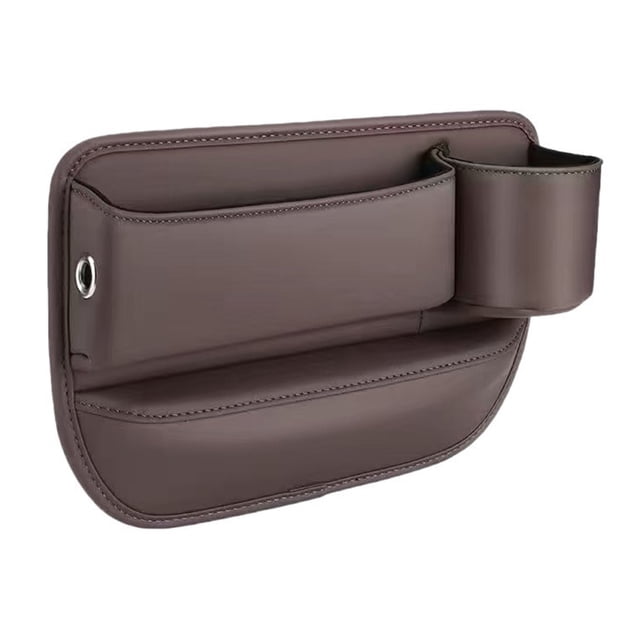 Organizador de espacio para asientos de coche con portavasos y compartimento para llaves y teléfono, de piel sintética resistente a arañazos, para el interior del coche.