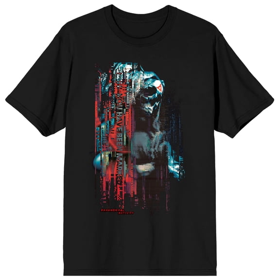 Paranormal Activity Hooded Skeleton Glitch Effect Adult Black Crew Neck Short Sleeve T-shirt