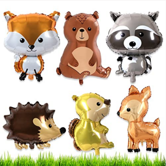 Globos de aluminio de 6 piezas con forma de animales del bosque, globos de helio con forma de animales, globos gigantes para decoración de fiestas de cumpleaños infantiles, globos con forma de