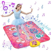 QiShi Dance Mat, Electronic Musical Play Mats Pink Dance Pad with LED Lights, Dance Game Toy Gift for Kids with 5 Game Modes, Christmas Birthday Gifts for 3  Year Old Girls Toys