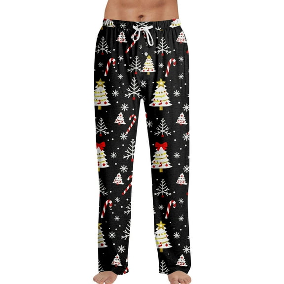 Resicozy Mens Christmas Pajama Pants Funny Xmas Print Wide Leg Pant Holiday Pajamas with Pocket for Lounging Sleeping Party Navy M