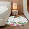 thumbnail image 2 of Spring Pink Roses Round Area Rug 5Ft Washable Circle Rugs for Living Room Bedroom, Pastoral Eucalyptus Leaves Gray Wooden Non-Slip Carpet Floor Mats Indoor Outdoor Carpet Runner Aesthetic Home Decor, 2 of 8