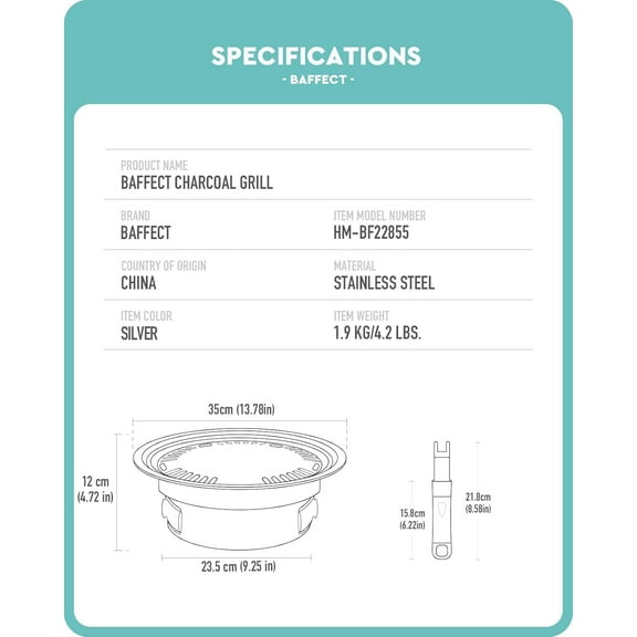 BBQ Charcoal Grill, 13.7 inch Non-stick Stainless Steel Korean Barbecue Grill for Outdoor Camping and Indoor Party Cooking