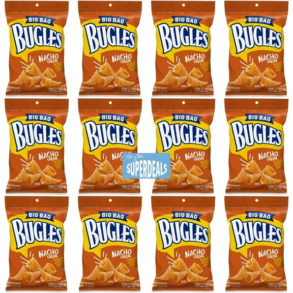 Bugles, Nacho Cheese,Crispy Corn Snack, 1.5 oz Pack of 12 bundled by SUPERDEALS with Mystery Gift