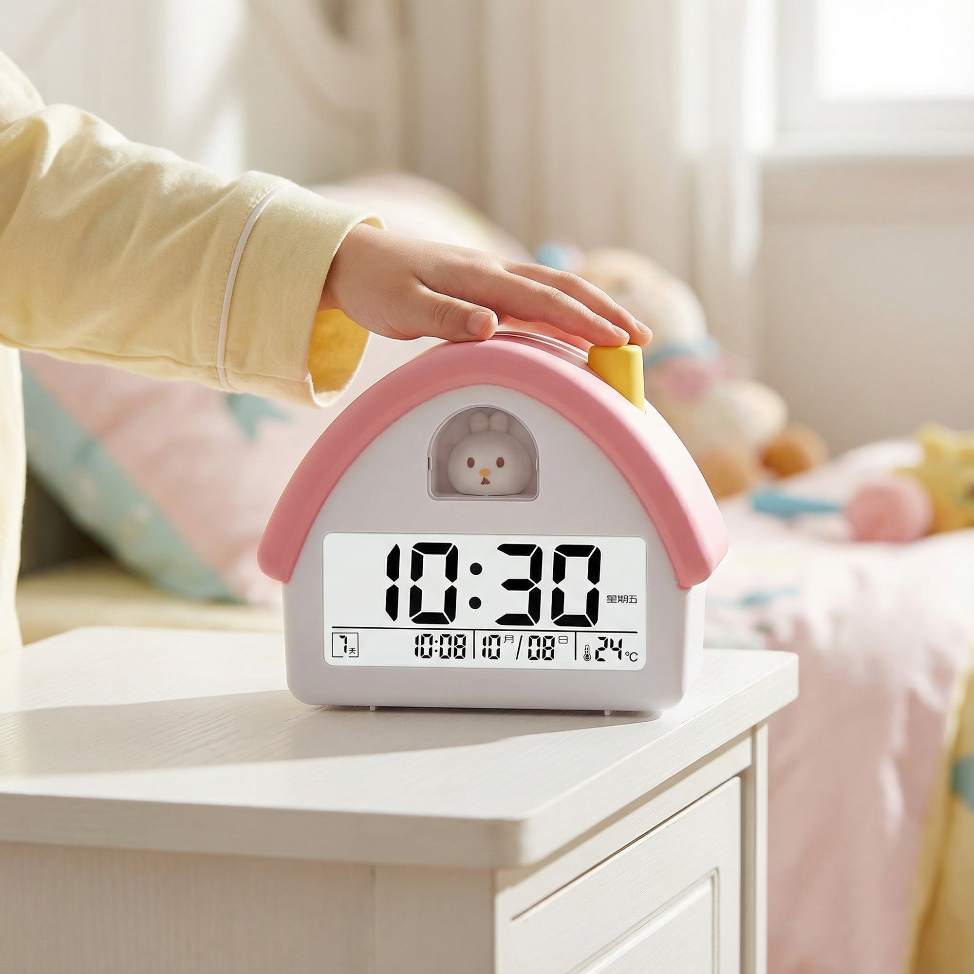 Unique Bargains House-Shaped Alarm Clock White Bunny 4.3"L x 2.4"W x 5.0"H