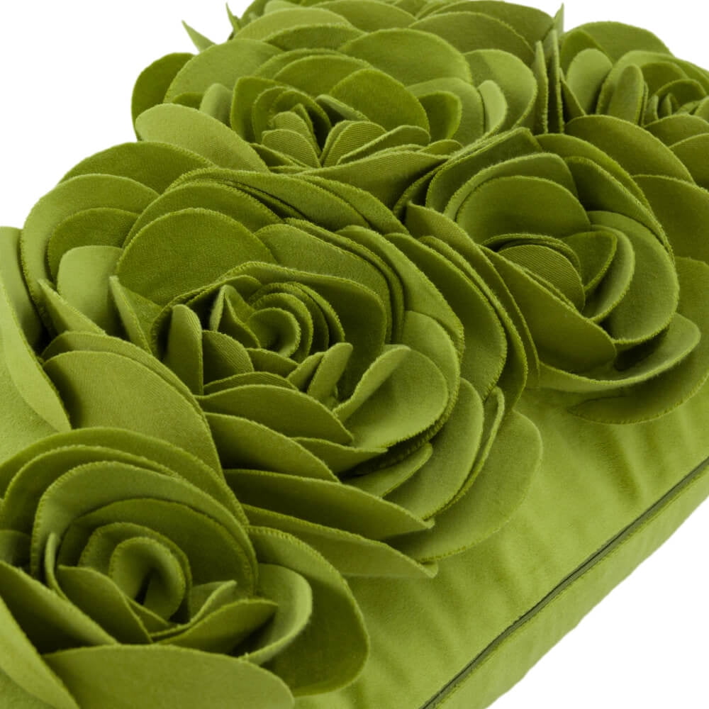 JWH 3D Decorative Grass Green Velvet Flower Throw Pillow Cases for Bed Sofa Chair Decoration 12x20inch