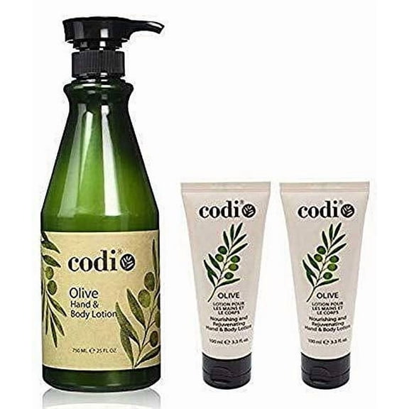 Codi Olive Hand and Natural Body Lotion Organic Olive Formula to Keep Skin Soft and Fresh Antioxidant and Vitamin Enriched Formula with Body Moisturizer 750ml Bottle, 2 100ml Tubes
