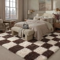 thumbnail image 2 of BERTHMEER 6'x9' Shag Area Rugs for Bedroom Dorm Entrance Laundry Entryway Modern Checkered Contemporary Plush Soft Carpets Indoor Fuzzy Fluffy Washable Throw Rugs, Mocha Brown, 2 of 8