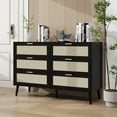 thumbnail image 3 of 6 Drawer Rattan Dresser,Modern Chest with 6 Drawers, Wood Storage Cabinet Sideboard TV Cabinet Black, 3 of 5