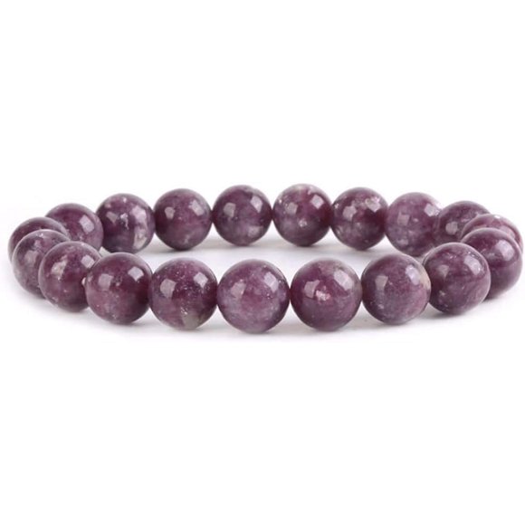 Angelstones Natural Lepidolite Lithium Mica Gemstone 10mm Round Beads Stretch Bracelet 7 Inch Unisex