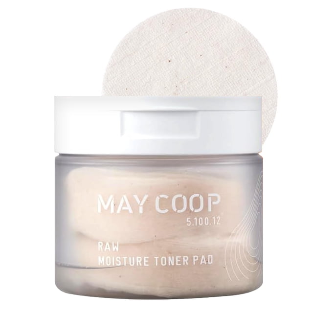 MAY COOP Almohadilla de tóner coreana Raw Moisture - Almohadillas de algodón exfoliantes hidratantes para aliviar el enrojecimiento con 75% de savia de arce para equilibrar la piel y una textura más s