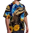 thumbnail image 2 of Crocodile Starry Sky Sunflower Men's Casual Printed Poplin Short Sleeve Button Down Beach Shirt with Spread Collar Top, 2 of 6