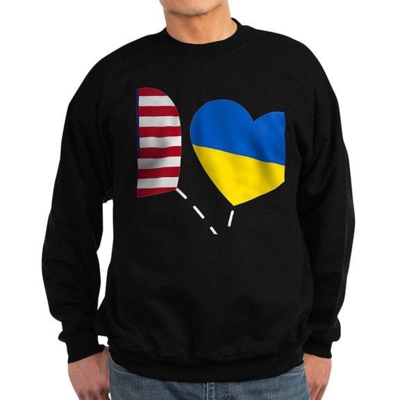 CafePress - Loving USA Ukraine Flag Heart Ukrainian Sweatshirt - Classic Crew Neck Sweatshirt